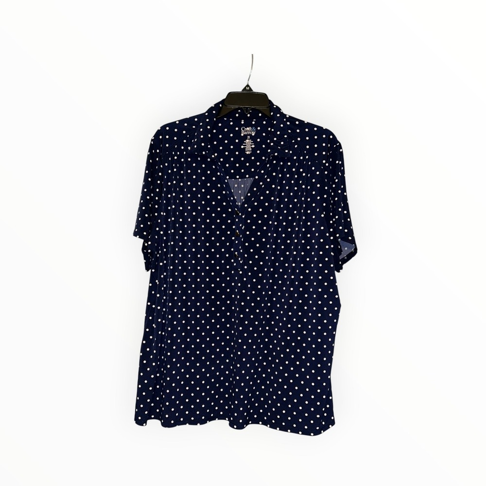 Croft & Barrow Navy Blue White Polka Dot Short Sleeve Blouse Plus Size 2X